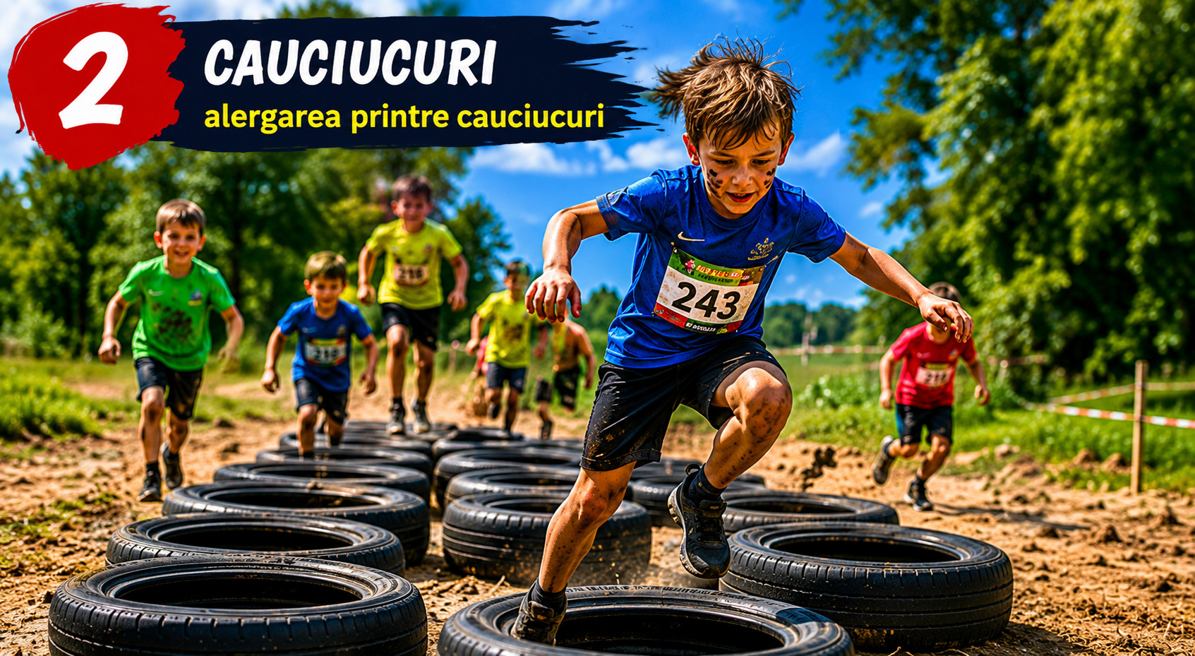 Obstacol 2 — Cauciucuri: alergarea printre cauciucuri